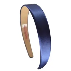 Navy Blue Satin Arch Headband with No-Slip Lining, 1-Inch Width