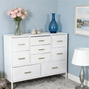 SURUI White Fabric Dresser Storage Tower with 9 Drawers for Bedroom & Nursery 32 in Height Wood & Fabric Construction Ideal for Adult Child Teen Tween