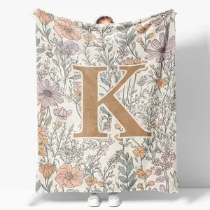 Boho Floral letter Throw Blankets Soft Funny Throw Blanket Cozy Lightweight Plush Portable Cover Blanket For Sofa,Warm Gift For Birthday Christmas Multiple Blankets