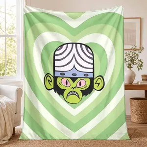 Funny Cartoon Monkey Flannel Blanket， Green Aesthetic Heart Pattern， UltraSoft Lightweight Plush Fabric， Breathable Warm Throw for Cozy Bedroom Living Room Bedding， Ideal Birthday Holiday Gift.