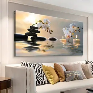 2D Flat, Large 70x140cm Zen Wall Art Canvas Print - Modern Classic Serene Water Reflection & Orchid Design in Soft Warm Colors, Unframed Indoor/Outdoor Decor for Living Room, Bedroom, Office - 2025 New Style, Zen Home Decor, Calming Artwork, Modern Classi