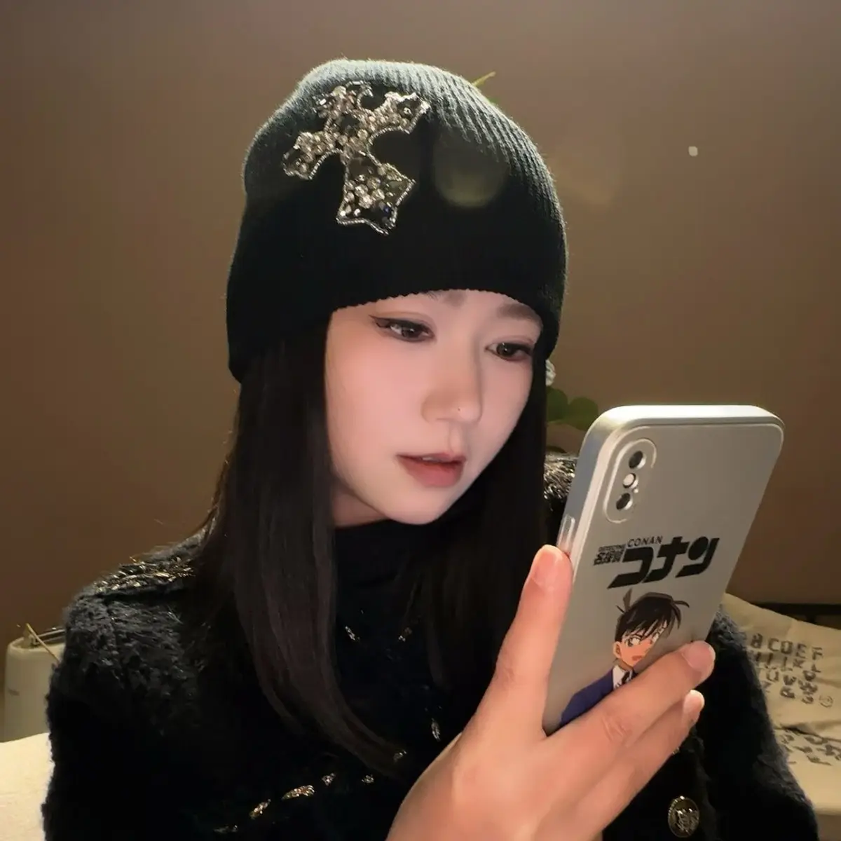 Colorful gemstone cross-stitch wool hat, street hip-hop fashion style unisex knitted hat Acrylic Knit Fabric no waste cap