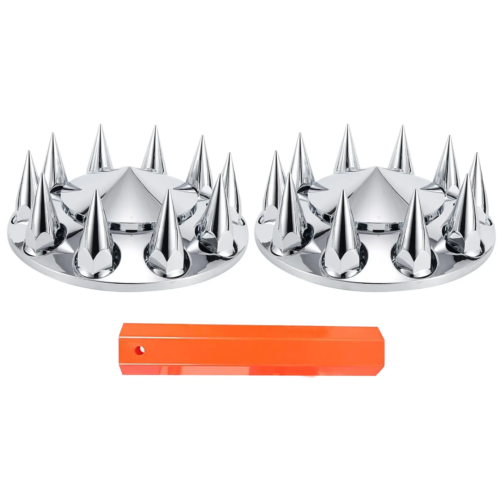Removable Hub Cap ABS Chrome Plastic Front Axle Cover Kits with 33mm Push-on Flange Lug Nut Covers for Semi Trucks in Pairs, Spiked, 2 Set
