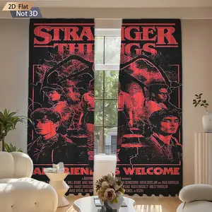 2pc Stranger Things Poster Style Curtains, Vintage Color Block, Trendy Home Decor for Living Room Bedroom Balcony Kitchen Shower