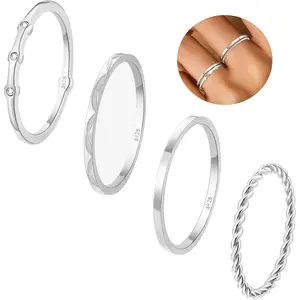 S925 Sterling Silver Gold Rings for Women Non Tarnish, 4PC Stackable 18K Gold Plated Thin Thumb Ring Set Cubic Zirconia Dainty Stack Gold Knuckle Rings Set Size 6-10