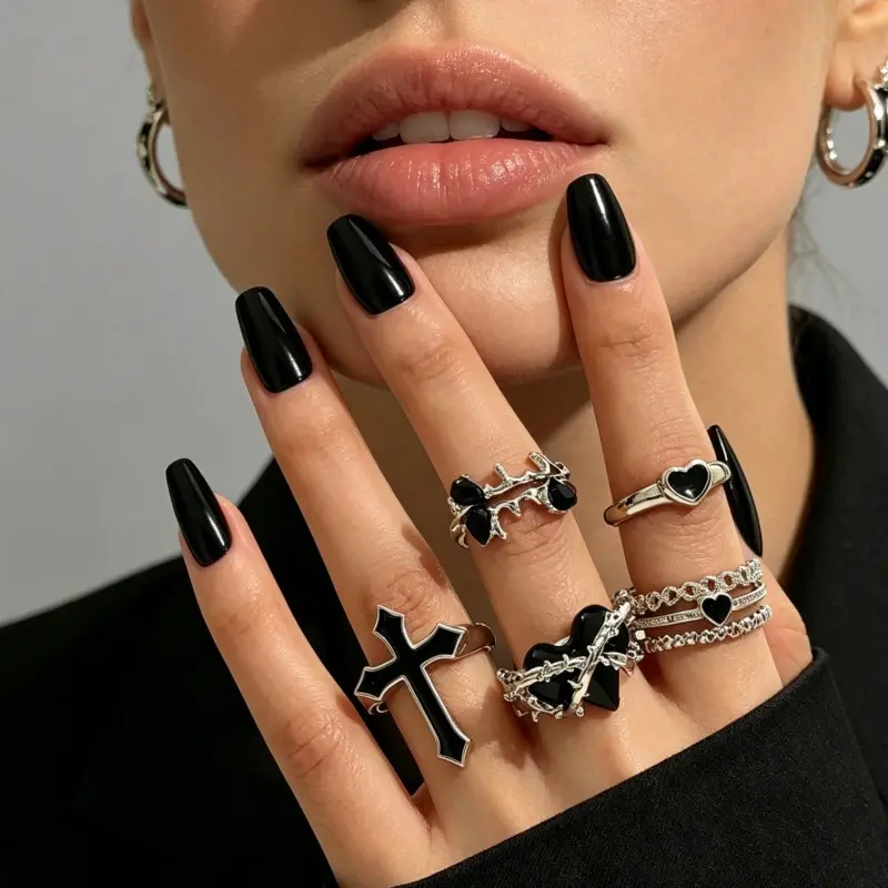 Gothic Stackable Rings for Women Vintage Knuckle Silver Ring Sets Y2K Punk Stacking Rings Adjustable Cross Statement Ring Set Jewelry Gifts for Women