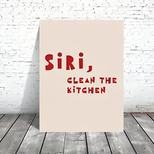 1pc Frameless Kitchen Command Art Canvas Poster "Siri, Clean the Kitchen" | Unique Creative Wall Art Decor for Living Room, Bedroom, Office, Dining Room, Bar | Waterproof Print Artwork | Perfect Gift and Decor | 30.48x40.64 cm