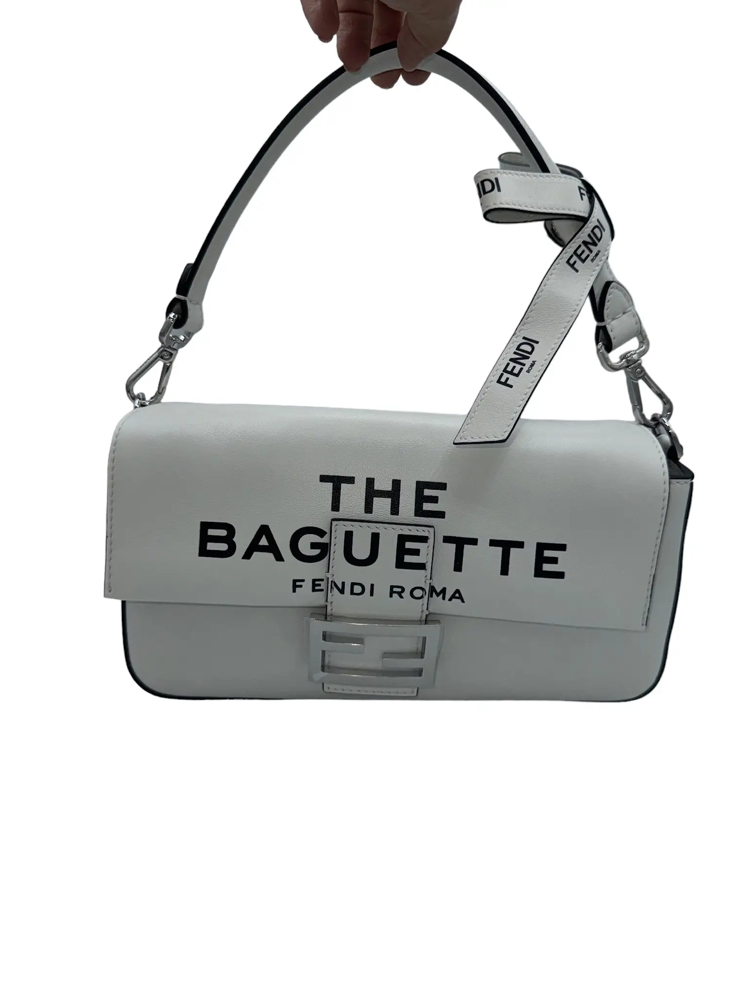 Pre-owned FENDI Leather Shoulder Bags Maxi Baguette By Marc Jacobs White Canvas Shoulder Bag