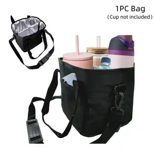 Insulated Cup Caddy Tote Bag with Shoulder Strap and Multi-Pocket Dividers, 4 Compartment Portable Drink Bag for Outdoor Picnics, Beach Trips, Tailgating