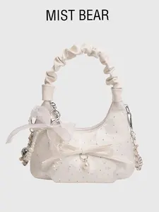 Women's PU Fabric Crossbody Shoulder Bag, Colorblock Bow Decorative Polka Dot Design, Zip Closure, Ideal for Office, School, Work, Travel