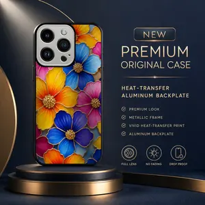 Compatible with IPHONE14PRO Case, Gold Line Floral Bright Colorful Heat Transfer Print Phone Cover, Shockproof Protective Case HNN-03396-ip14pro