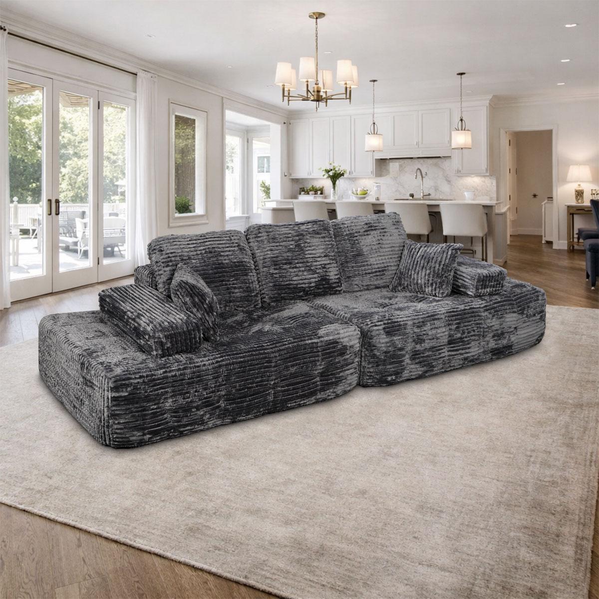 [2 packages shipped] 110 inch Corduroy fabric high-density sponge boneless sofa multiple combination methods ergonomic suitable for various scenarios compressed sofa No need to assemble segmented sofa kit, flexible configuration