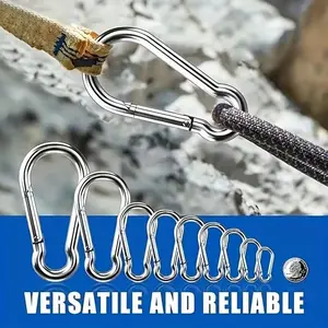 1.57 Inch Spring Lock Hook, Commercial Stainless Steel Hooks, Corrosion Resistant for Camping Hiking Keys Ropes Chains