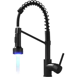AIMADI Black Kitchen Faucet -AIMADI Kitchen Sink Faucet with Pull Down Sprayer,Commercial Single Handle Kitchen Faucet with LED Light dual mode