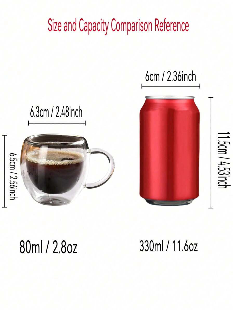 2pcs/6pcs Set Espresso Cups With Handles, 2.8oz Transparent Espresso Cups, 2.5*2.6inch Double Wall Heat-Resistant Glass Cups, Creative Tea Flower Cups, Insulated Water Cups, Espresso Cups, Cold Drink Milk Juice Cups, Mugs