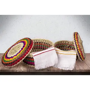 2-Pack Genuine Mexican Handwoven Tortilla Basket Fiesta Warmer Holder Tortillero Palm Straw Baskets Handmade in Mexico Bowls (2 Canasta)