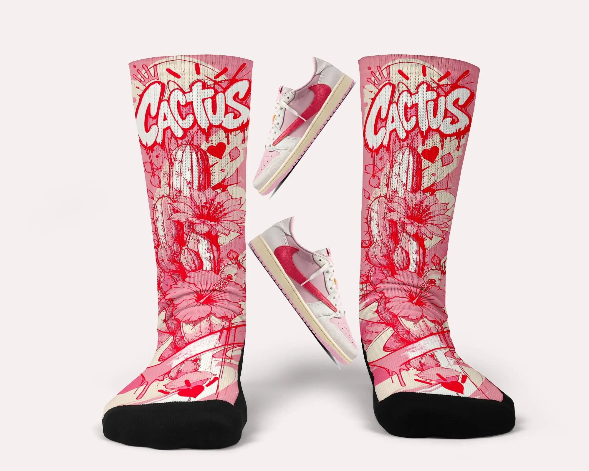 Tropical Pink 1s Socks | Matching Custom Socks | Sneakerhead Crew Socks | Summer Vibes Basketball Socks