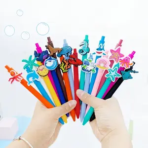 6/12/18pcs Summer Beach Series Sticker Theme Ballpoint Pens, Student Writing Gift Set, School Supply, Best Gift For Sea Lovers