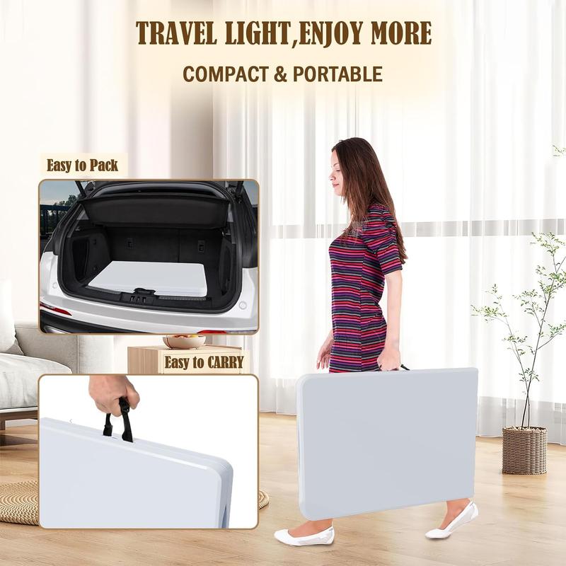 6FT Folding Table for Indoor Outdoor Portable Heavy Duty Fold-in-Half Plastic Dining Picnic Party Camping Table with Carrying Handle