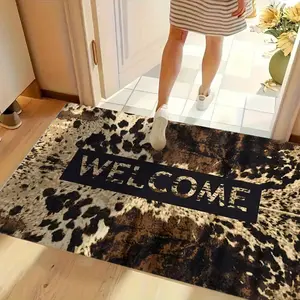 Leopard Print Flannel Doormat Non Slip Welcome Mat with Dot Bottom Design Easy to Clean Indoor Rug for Living Room Bedroom Home Decor Valentine Day Gift Housewarming Present
