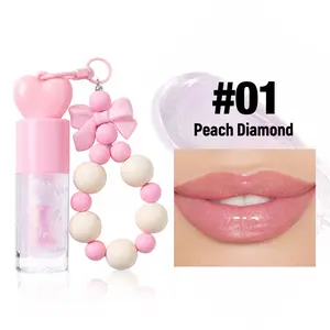 Bow Bracelet Lip Gloss Set, Long-Lasting Waterproof, Smudge-Resistant, Keychain Included, 4 Colors, Moisturizing Glossy Mini Lip Gloss