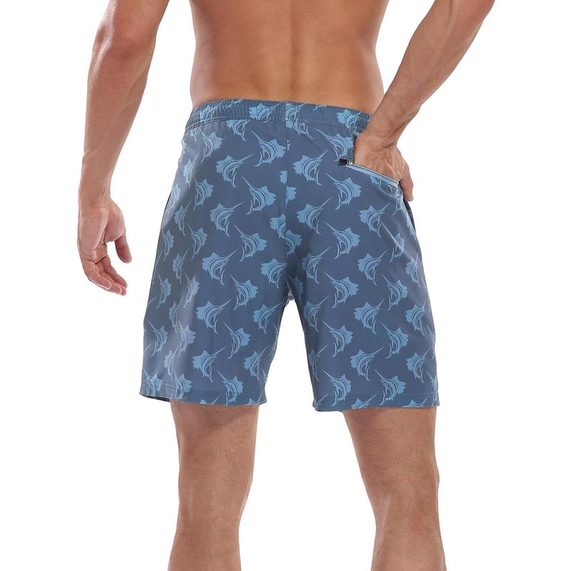 Mens Printed 7" Inseam Swim Trunks with Compression Liner Swimming Shorts,Beach Quick Dry Fabric Front Pockets & Adjustable Drawstring - Swimming Shorts Mens Printed 7" Inseam Swim Trunks with Compression Liner Swimming Shorts,Beach Quick Dry Fabric Front Pockets & Adjustable Drawstring - Swimming Shorts