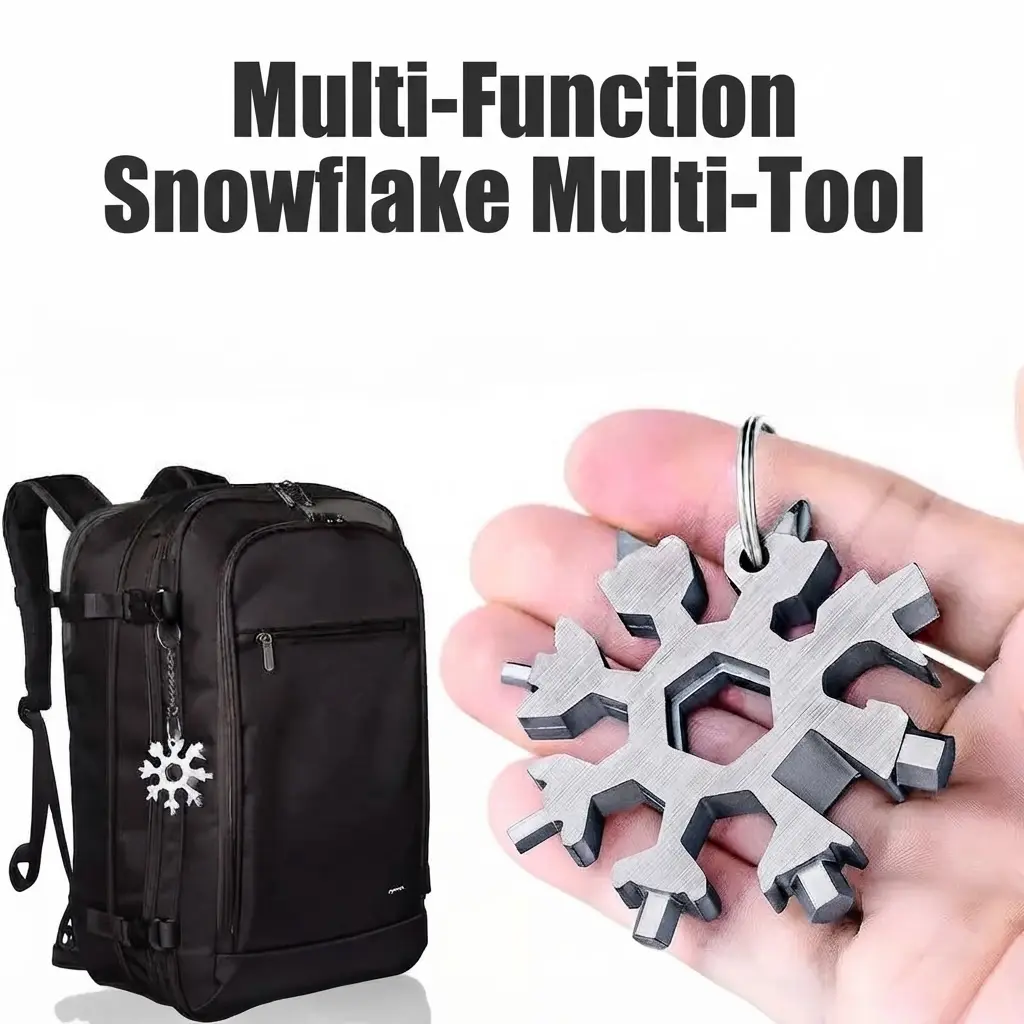 Stainless Steel Snowflake Multi-Tool, 18-in-1 Portable EDC Gear for Outdoor Camping & Survival, Keychain Screwdriver & Bottle Opener