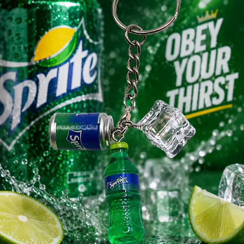 Sprite Keychain - Green Bottle Design with Metal Ring and Keyring, Unique and Stylish Keyring Accessory