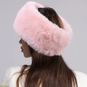 Women's Solid Black Fuzzy Headband - 1pc Female Earwarmer Hairband with Empty Top, Winter Fluffy Accessory for Cold Weather Outfits