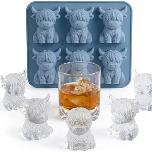 Mini Highland Cow 3D Cute Silicone Ice Trays, Ice Cubes, perfect for whiskey, cocktails, beer, and drink parties. These reusable animal-shaped dessert molds make the perfect gift for friends and cow lovers at this summer's beach parties