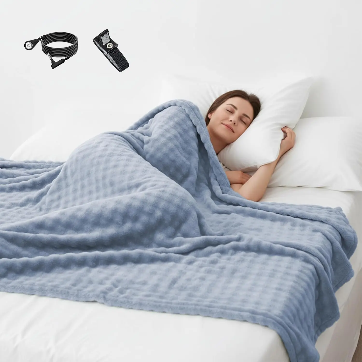 Grounding Blankets Grounding Sheets Queen, Grounding Throw with Grounding Wristband for Improved Sleep, Conductive Grounded Mat for Bed with Grounding Wire (Blue, 50 * 60 In) StayGroundingLiving