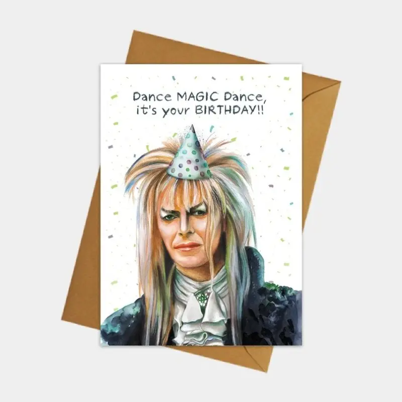 1pc Labyrinth Goblin King David Bowie Birthday Card for Boyfriend, Vintage 80s Movies Themed Fantasy World Limited Edition Greeting Card with Vivid Imagery, Unique Gift for Fans and Collectors