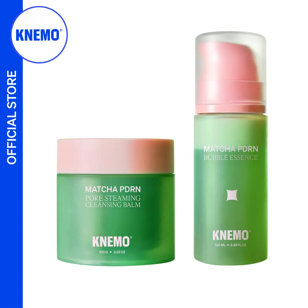 KNEMO Matcha PDRN Duo Set - A 2-Step Serums & Essences Kit with Cleansing Balm to Open Pores for a Complete Glow Up, Green Tea, Rice Milk, Complete Care Bundle, Buildup Removal, Ceramides, Silky Milk, Infused With Premium Matcha And Rice Milk