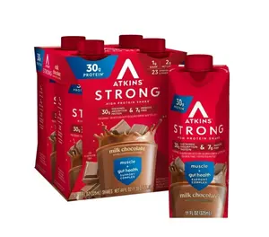 Atkins Strong High Protein Shake Milk Chocolate 30g of Protein 4 Count 11 FL OZ Each with Water Gluten Free Low Carb Keto Friendly