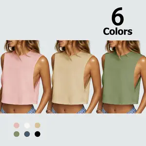 Fisoew Womens Workout Cropped Tank Tops Boxy Loose Fit Casual Sleeveless Shirts Athletic Crew Neck Summer Basic Tees #Springtok #TikTokShopJumpstartSale
