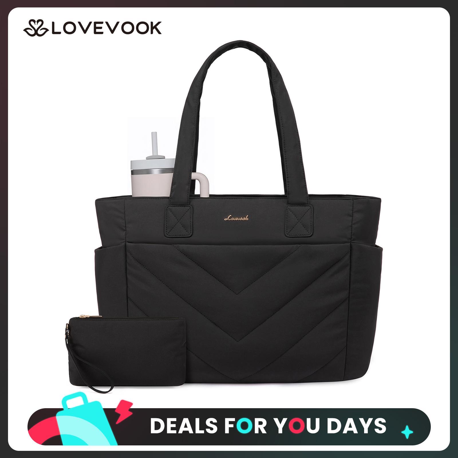 LOVEVOOK Puffer Tote Bag for Women,  Lightweight 15.6'' and 17.3'' Puffy Bag with Multi Compartments, Quilted Shoulder Bag Handbag for Travel, Work,Commuting, EVeryday Bag. DealsForYouDays
