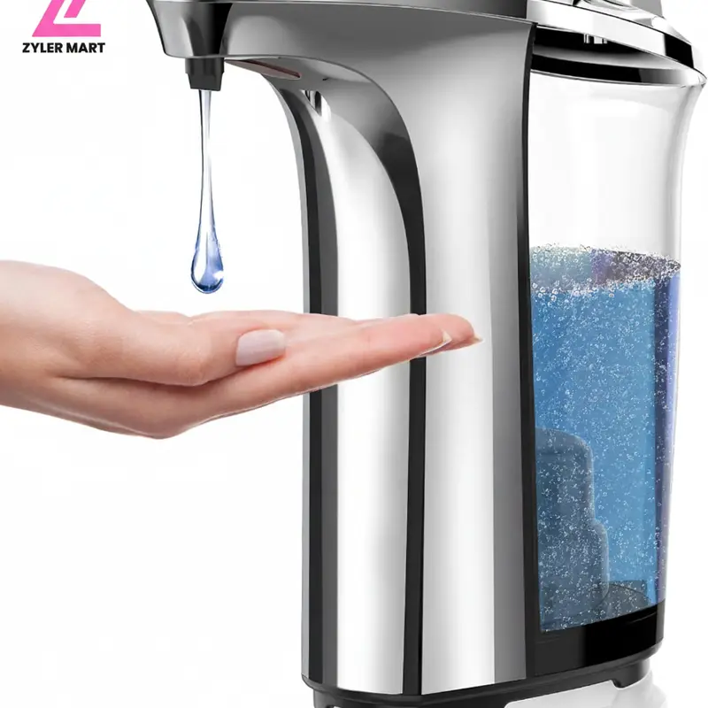 Z ZYLER MART Smart Automatic Induction Soap Dispenser - 17oz (500ml) Large Capacity, Infrared Sensor, 5 Adjustable Soap Levels, Waterproof, Transparent, Anti-Leak, Rubber Design, Battery-Operated Home Bathroom Accessory for Kitchen & Bathroom Sinks, Water