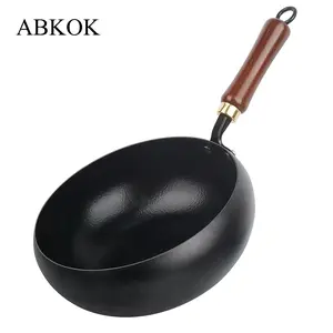 ABKOK Large Capacity Wrought Iron Wok, Non Stick Frying Pan with Glass Lid, Cast Iron Skillets, Kitchen Cookware for Gas Electromagnetic Universal