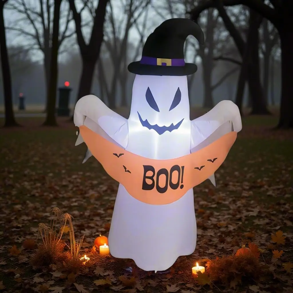 4FT Halloween Ghost Inflatables – Spooky Decoration with LED Lights, Inflatable Ghost with Witch Hat for Halloween Outdoor/Indoor Decor,Inflatable Boo Ghost.spooky season decor, spooky yard decor, halloween yard decor, halloween gift for him and her, 2026