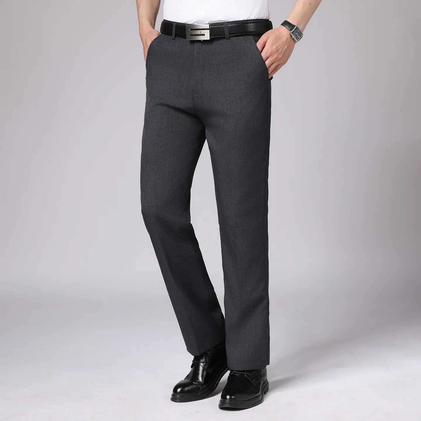 Men’s slim fit stretch dress pants, single pack, wrinkle-resistant casual slacks, business casual chino pants for work/office