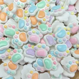 100pcs Slime Charms Resin Fake Candy Cake Mushroom Charms Kawaii Cute Set Mixed Assorted Sweets Flatback Slime Beads Making Supplies for DIY Craft Making and Ornament Scrapbooking (Cat Paw)