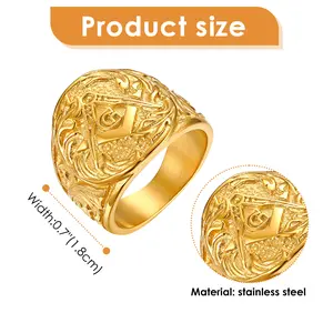OIDEA Vintage Masonic Freemason Signet Ring, Engraved Stainless Steel Men's Classic Band, Decorative Engraving & Metallic Detailing Heavy-Duty Metal Ring, Classic Band Rings, Decorative Engraving Rings