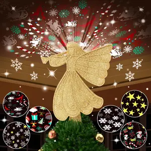 Christmas Tree Topper Lighted with 6 Projection Modes,  Christmas Angel Tree Topper Built-in LED Rotating Light,  Glitter Projector for Party Holiday Christmas Decoration Gifts