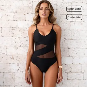 Premium Mesh Panel Swimsuit UPF50+ Sun Protection Chlorine Resistant Quick Dry High Stretch Nylon Slimming & Body Shaping