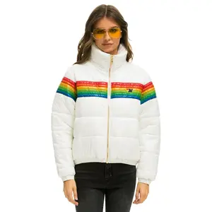 6 STRIPE LUXE APRES PUFFER JACKET - GLOSSY WHITE