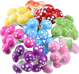 64 Pcs Mini Mushrooms for Miniature Fairy Garden PVC Figurines Colorful Garden Ornaments Model Accessories for Micro Landscape Plant Pots Bonsai Craft Vibrant Colors 2x2 cm