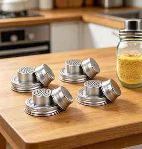 4 Pack Stainless Steel Shaker Lids – Leak-Proof, Rust-Free, Fits Regular Mason Jars