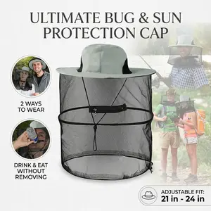 Camo Canvas Mosquito Head Net Hat Sun Bucket Fishing Hat with Hidden Net Mesh 360° Protection for Outdoor Lover Men Women Summer Hiking Gardening Beekeeping Quick-Drying Foldable