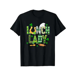 Lunch Lady Happy St Patrick's Day Cafeteria Worker T-Shirt, Men's Cotton T-Shirt - Summer Casual Short Sleeve Tee, Crew Neck, Perfect for Daily Wear & Holiday Gifts