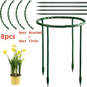 Plant Support Stake, 8 Counts/4 Sets Plastic Plant Support Pile Ring, Semicircular Fixing Rod for Indoor Flower & Climbing Plant, Garden Obelisk Trellis, Garden Supplies